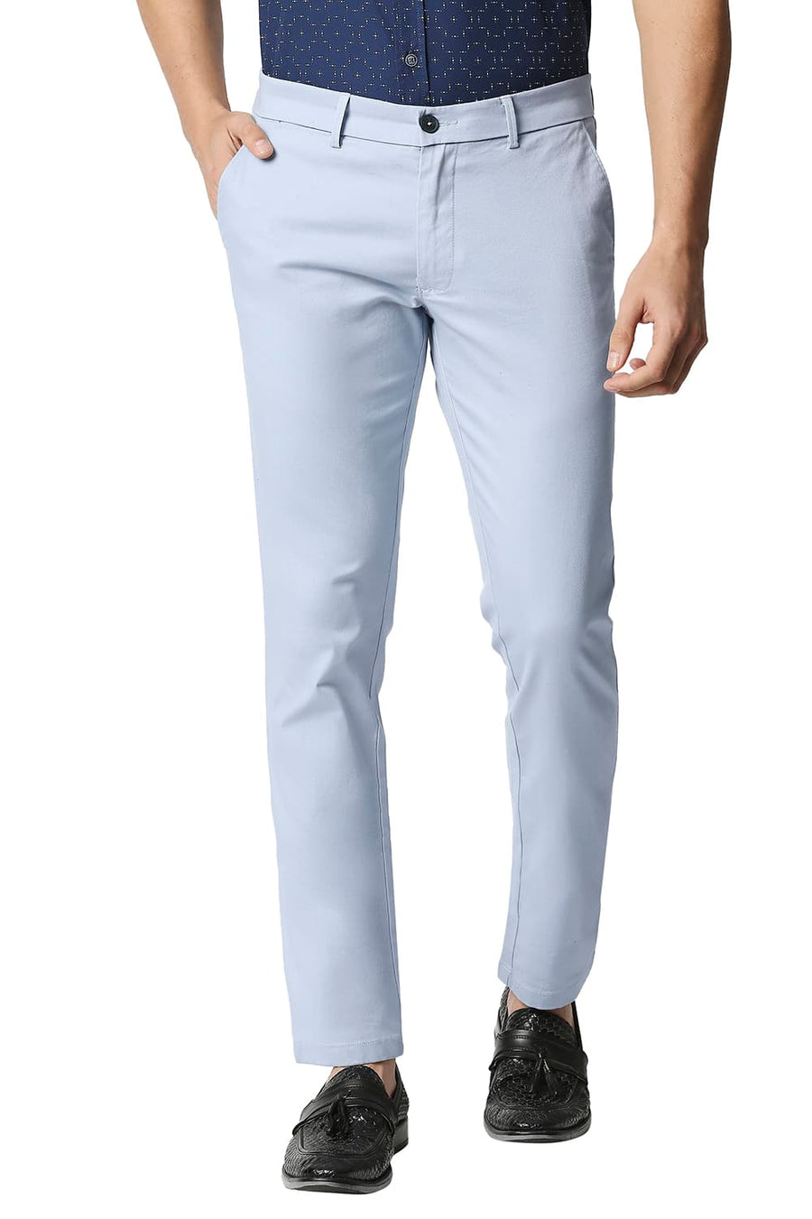 BASICS TAPERED FIT NANTUCKET BLUE STRETCH TROUSERS