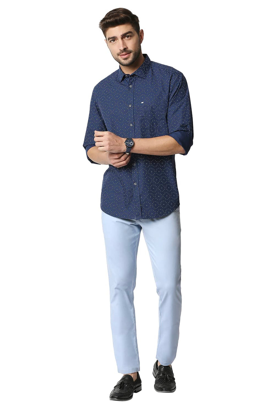 BASICS TAPERED FIT NANTUCKET BLUE STRETCH TROUSERS