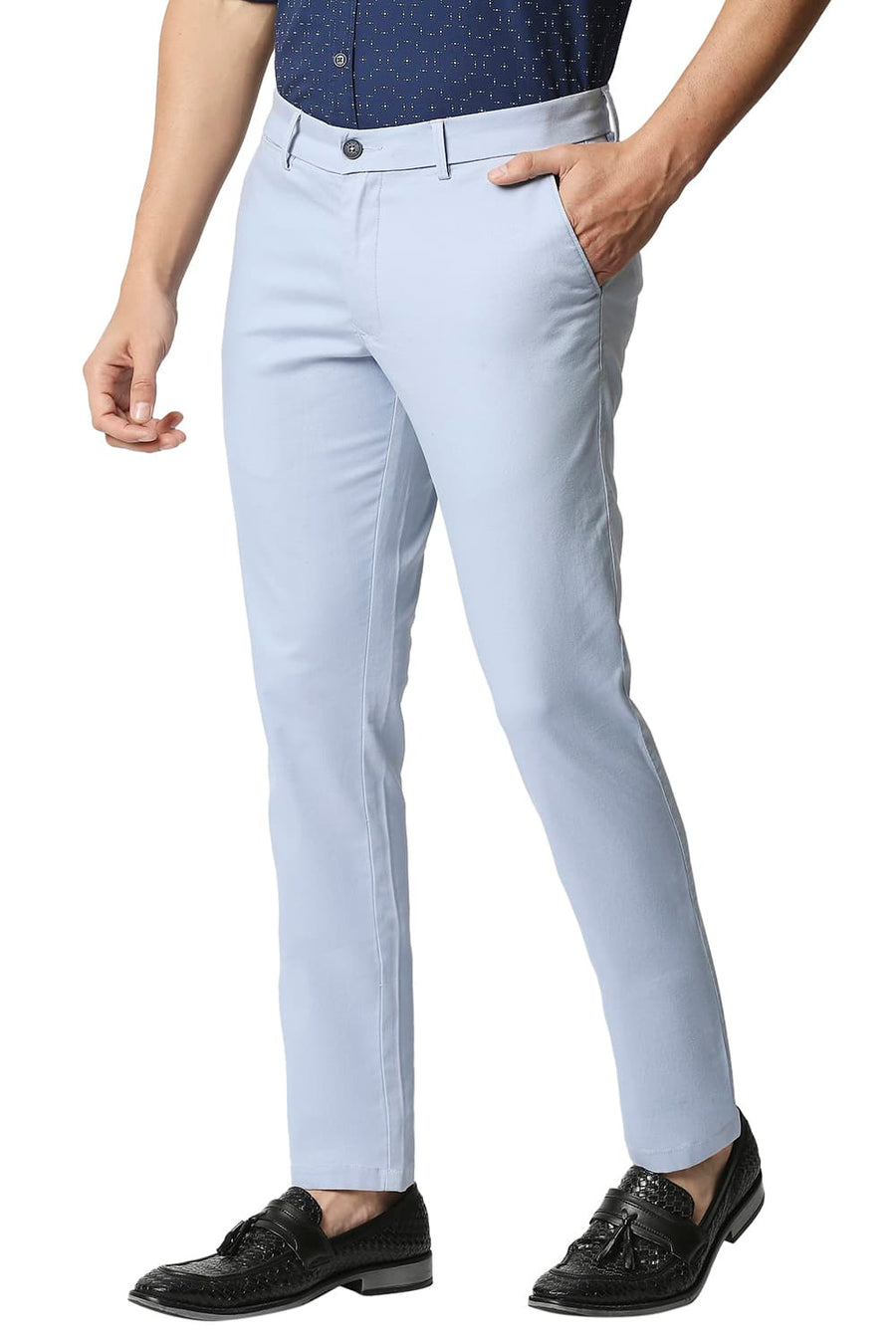 BASICS TAPERED FIT NANTUCKET BLUE STRETCH TROUSERS