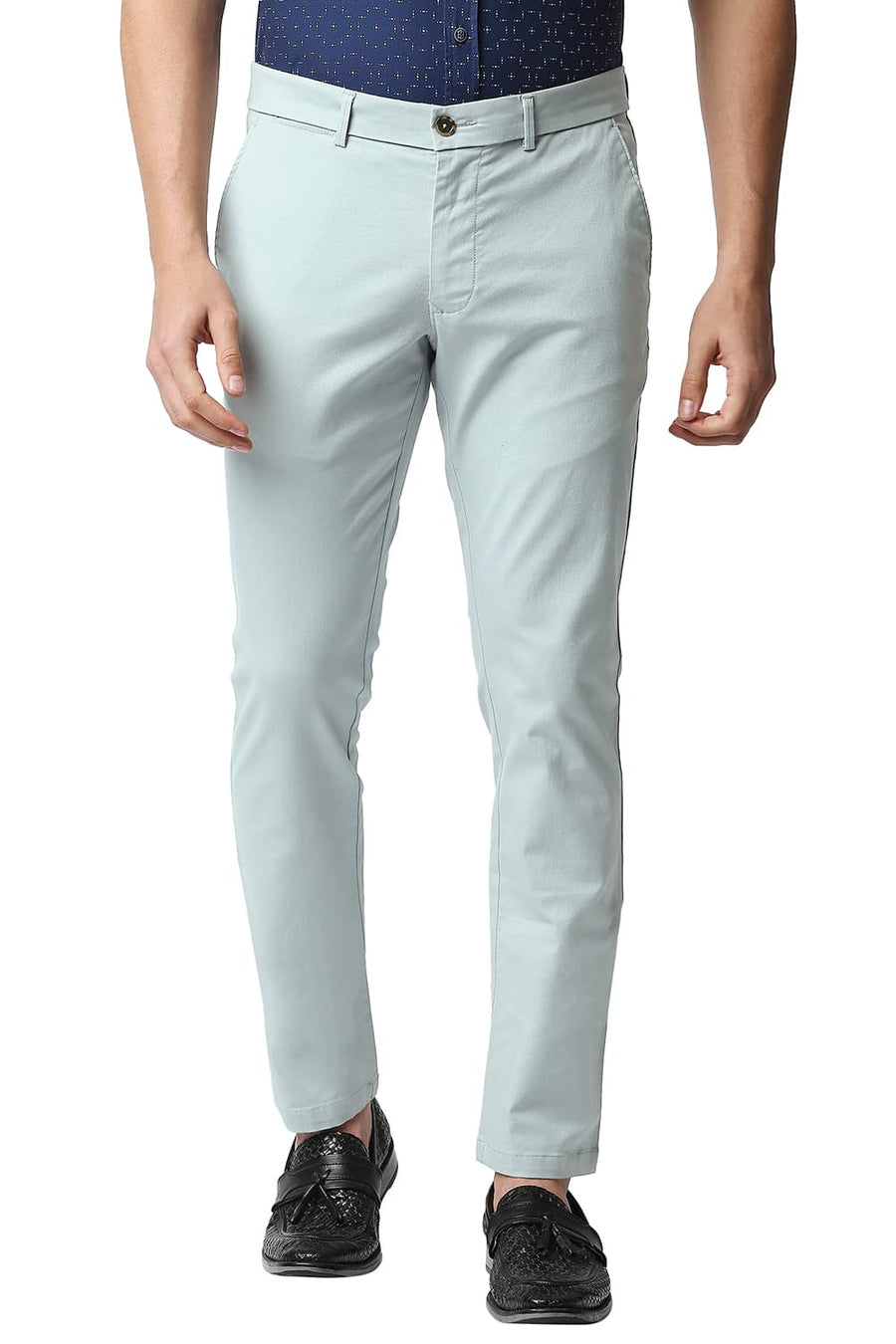 BASICS TAPERED FIT ETHER TURQUOISE STRETCH TROUSERS