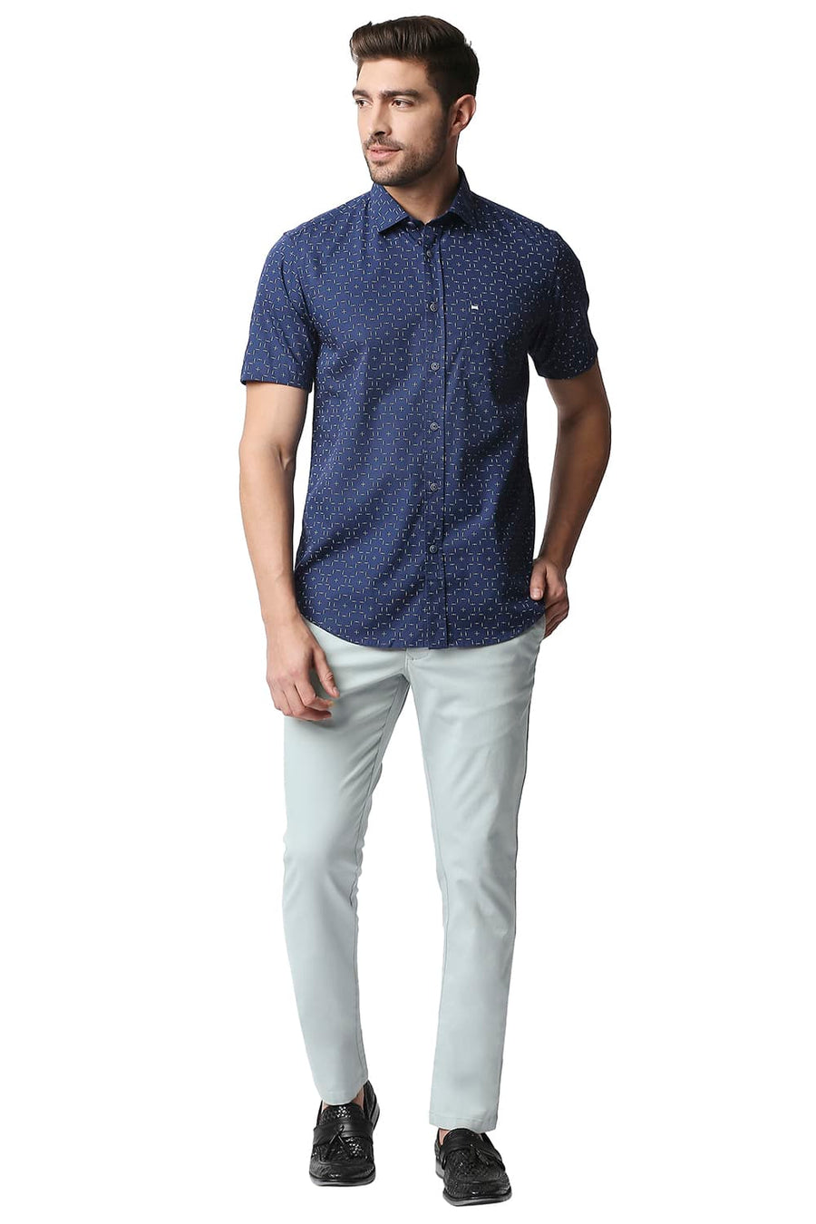 BASICS TAPERED FIT ETHER TURQUOISE STRETCH TROUSERS