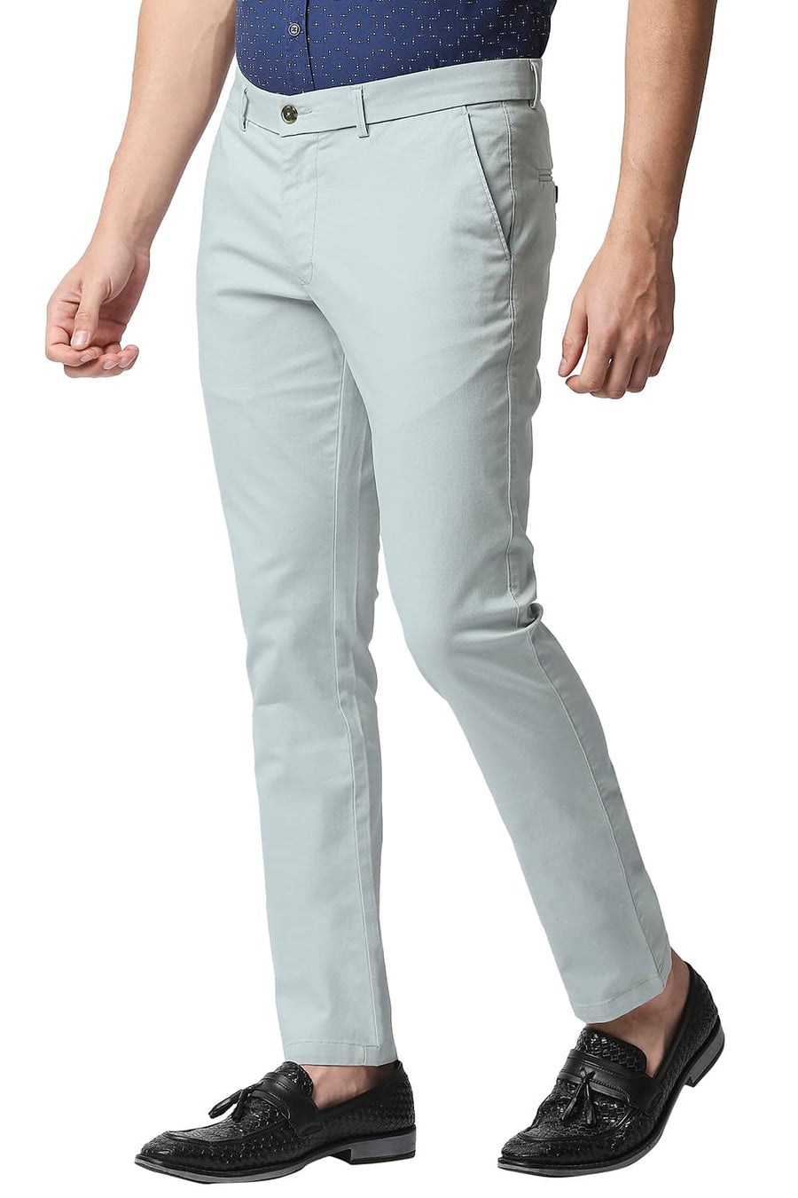 BASICS TAPERED FIT ETHER TURQUOISE STRETCH TROUSERS