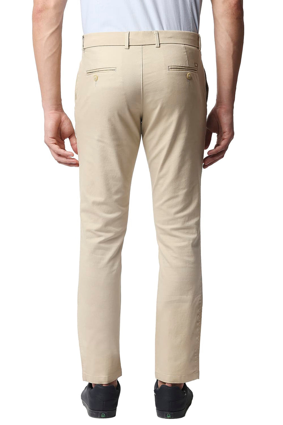 BASICS TAPERED FIT REED KHAKHI STRETCH TROUSERS