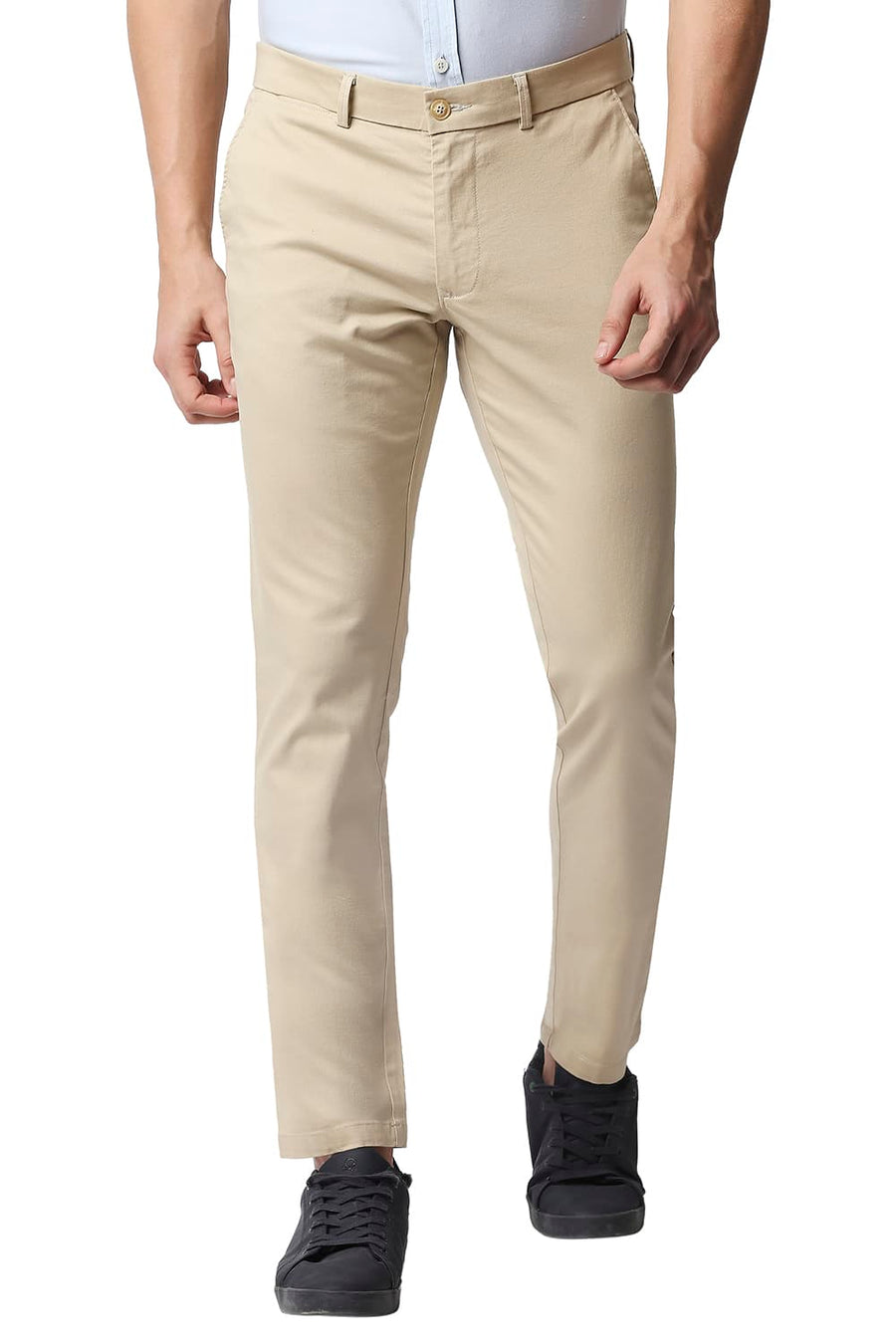 BASICS TAPERED FIT REED KHAKHI STRETCH TROUSERS
