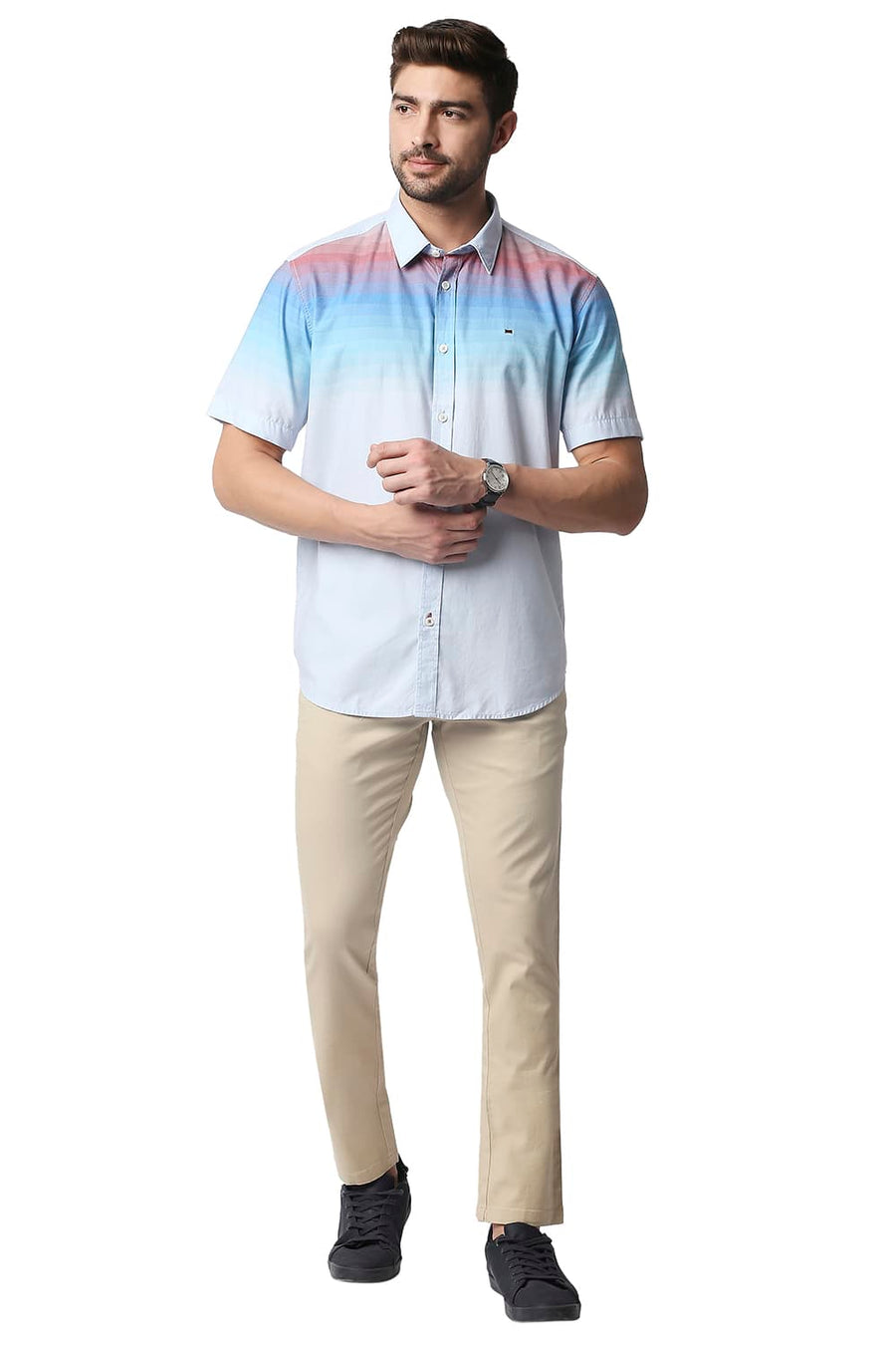 BASICS TAPERED FIT REED KHAKHI STRETCH TROUSERS