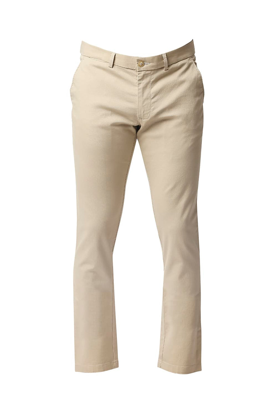 BASICS TAPERED FIT REED KHAKHI STRETCH TROUSERS