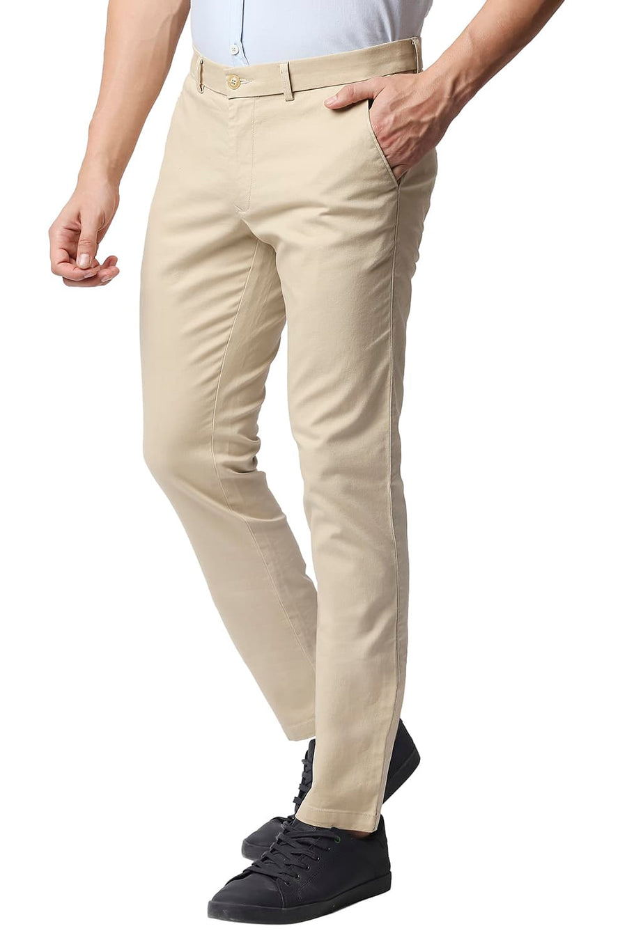 BASICS TAPERED FIT REED KHAKHI STRETCH TROUSERS