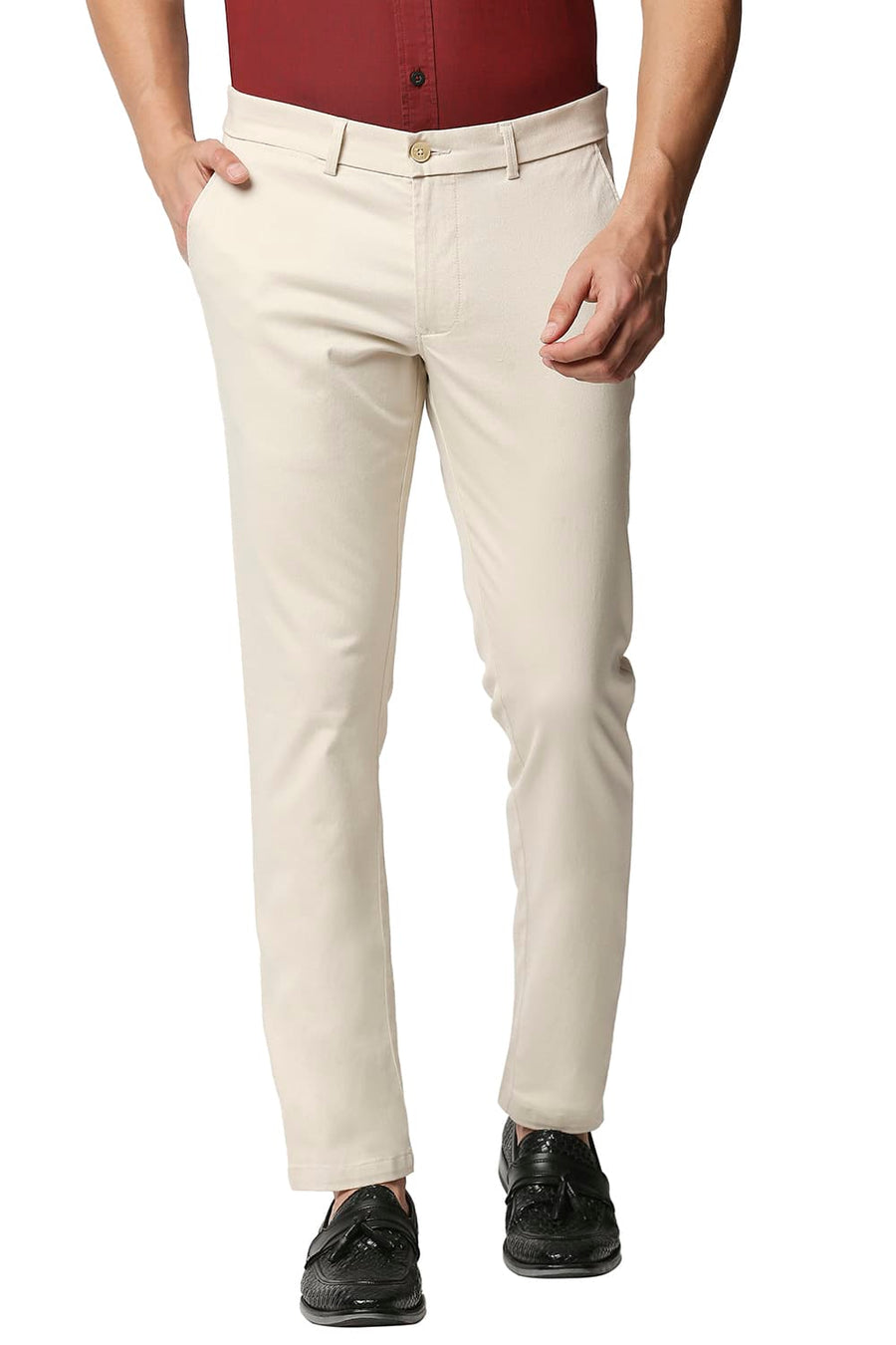 BASICS TAPERED FIT WHISPER ECRU STRETCH TROUSERS