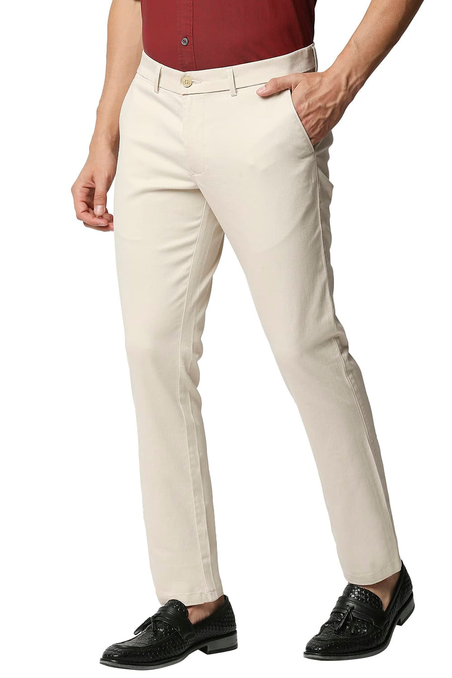 BASICS TAPERED FIT WHISPER ECRU STRETCH TROUSERS