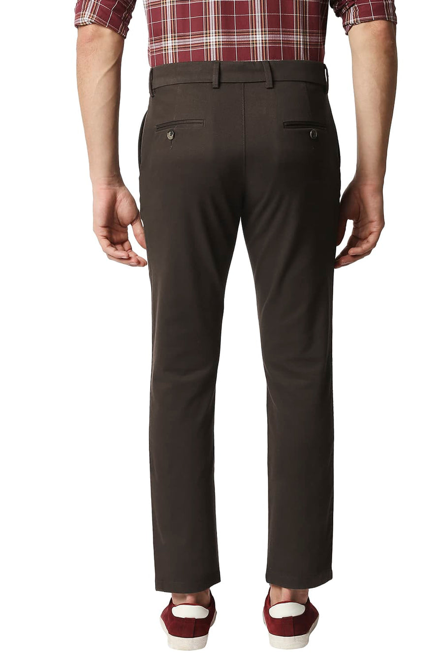 BASICS TAPERED FIT FUDGE WINE STRETCH TROUSERS
