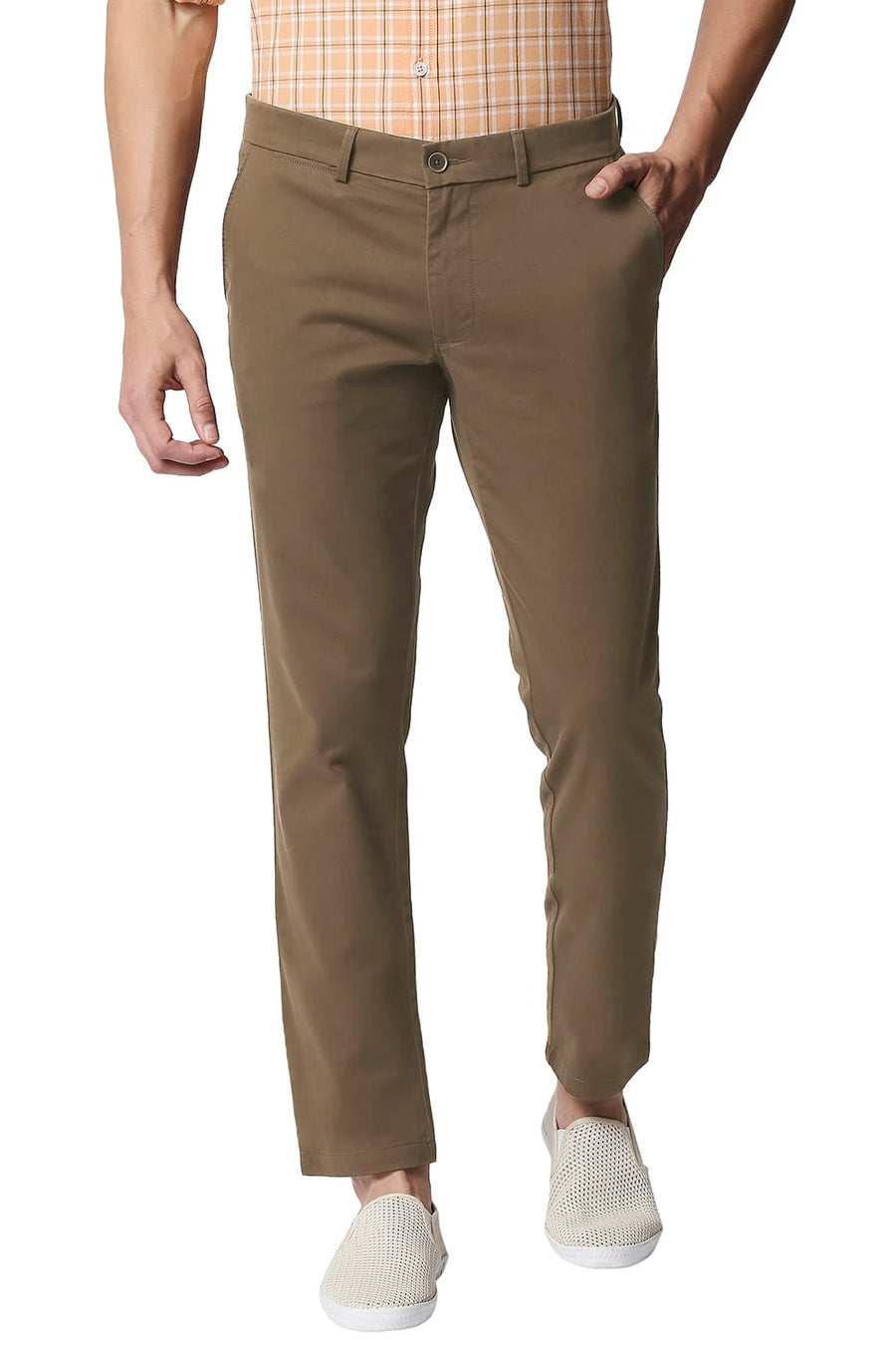 BASICS TAPERED FIT SEPIA BROWN STRETCH TROUSERS