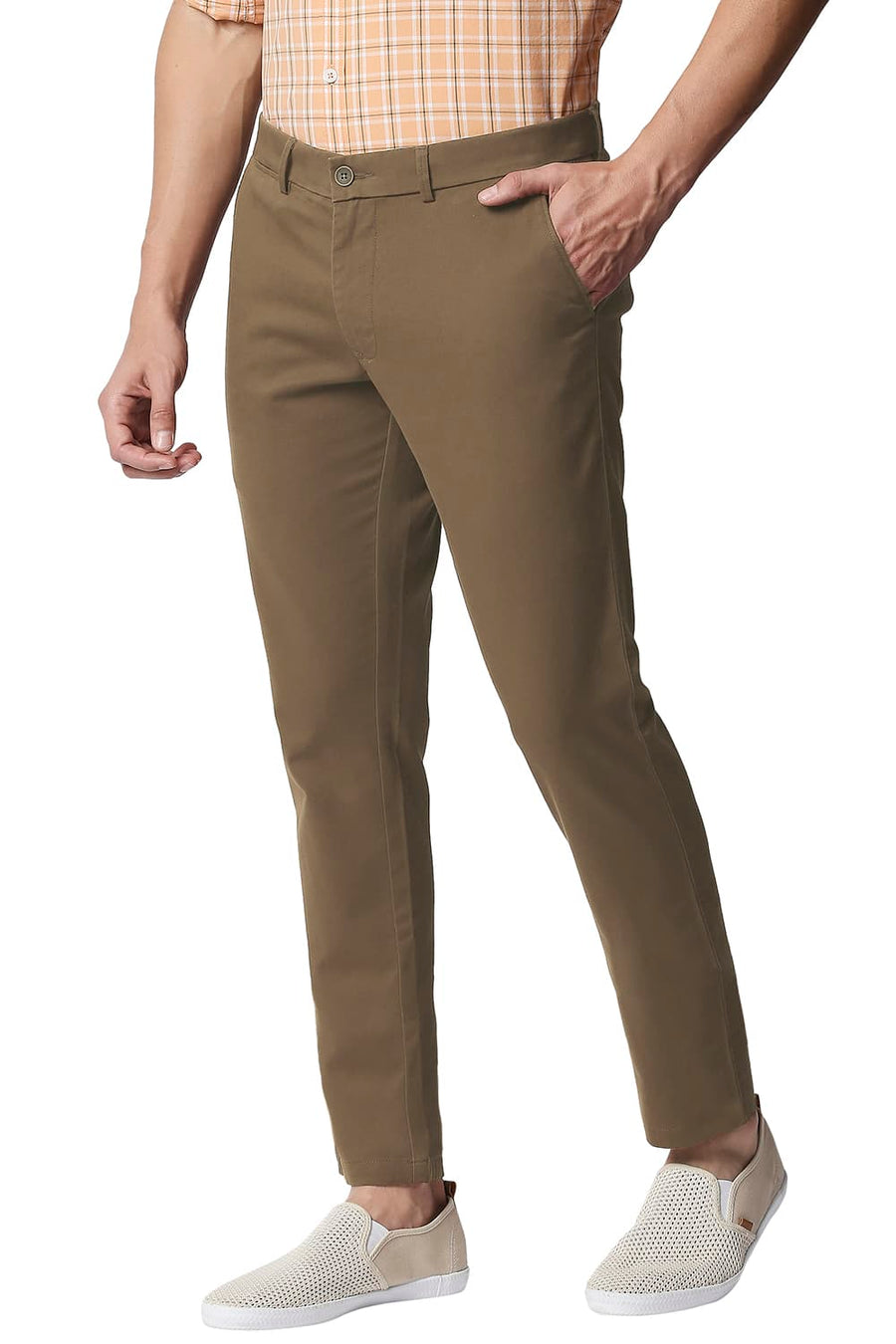BASICS TAPERED FIT SEPIA BROWN STRETCH TROUSERS