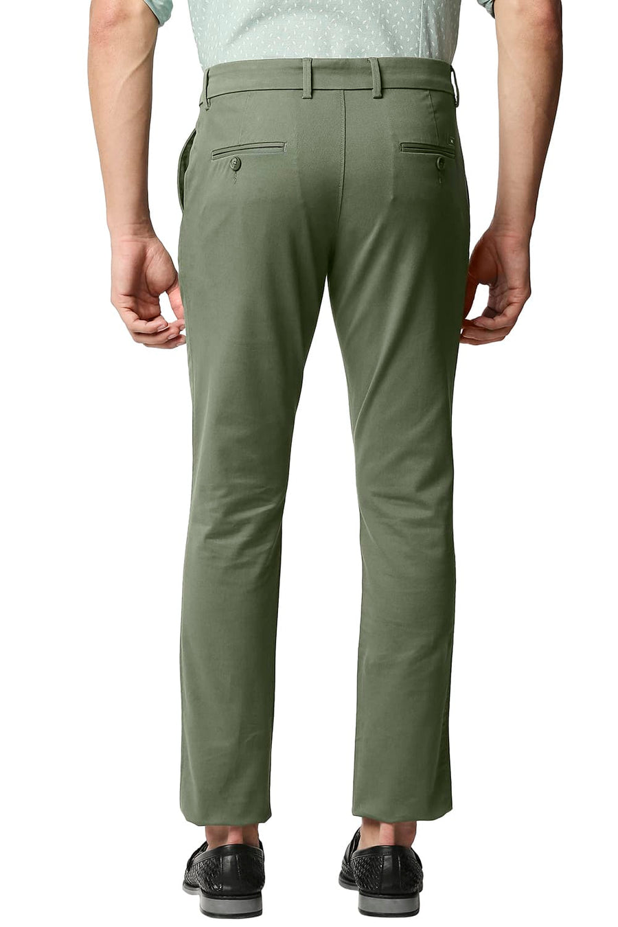 BASICS TAPERED FIT OLIVINE GREEN STRETCH TROUSERS