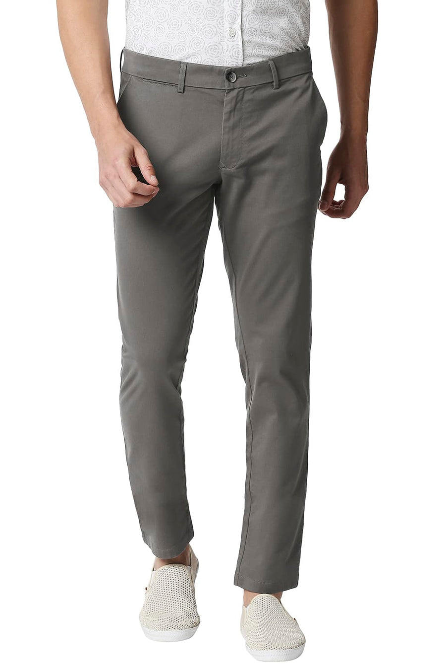 BASICS TAPERED FIT GARGOYLE GREY STRETCH TROUSERS