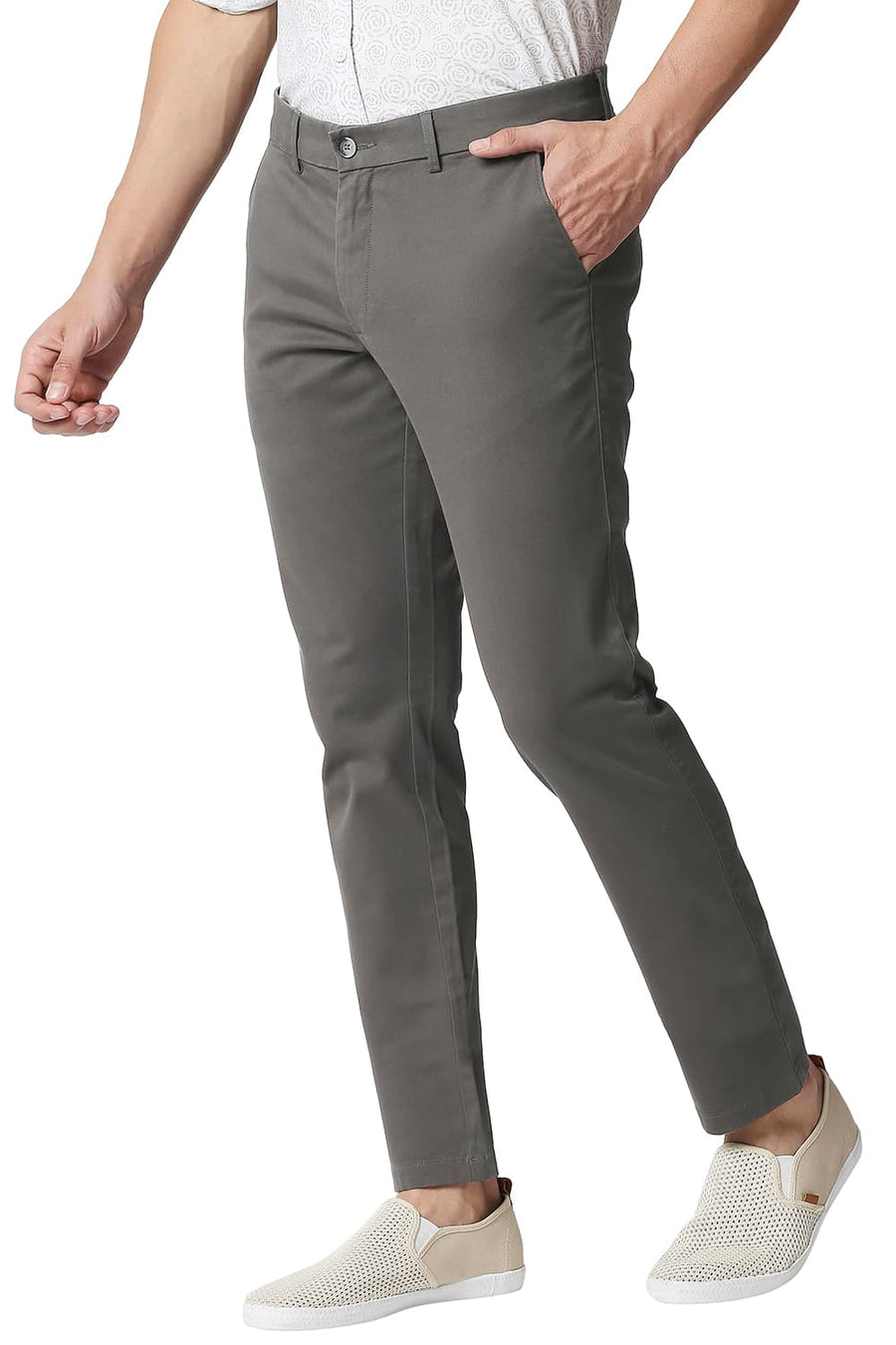 BASICS TAPERED FIT GARGOYLE GREY STRETCH TROUSERS