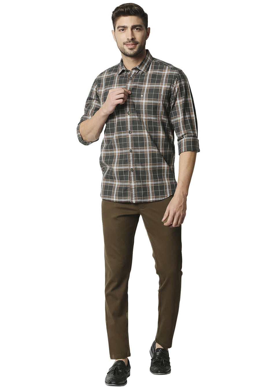 BASICS TAPERED FIT KANGAROO BROWN STRETCH TROUSERS