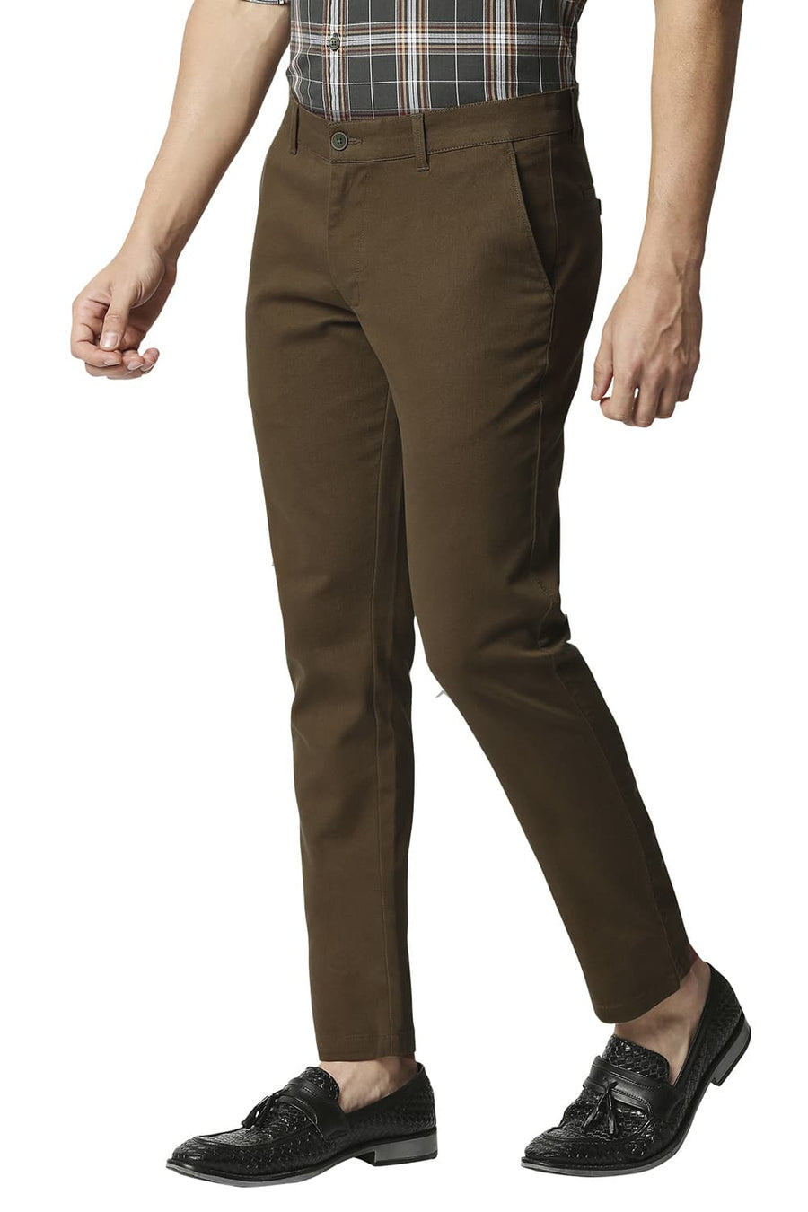 BASICS TAPERED FIT KANGAROO BROWN STRETCH TROUSERS