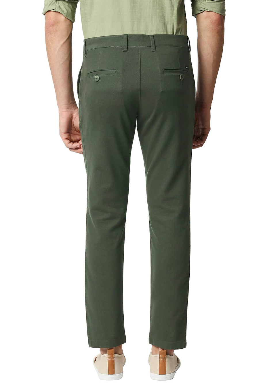 BASICS TAPERED FIT KOMBU OLIVE STRETCH TROUSERS