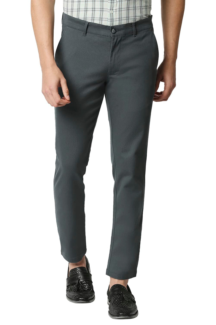 BASICS TAPERED FIT TURBULANCE GREY STRETCH TROUSERS