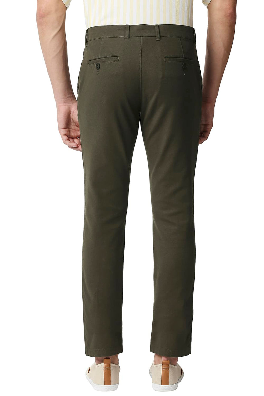 BASICS TAPERED FIT SLATE COFFEE STRETCH TROUSERS