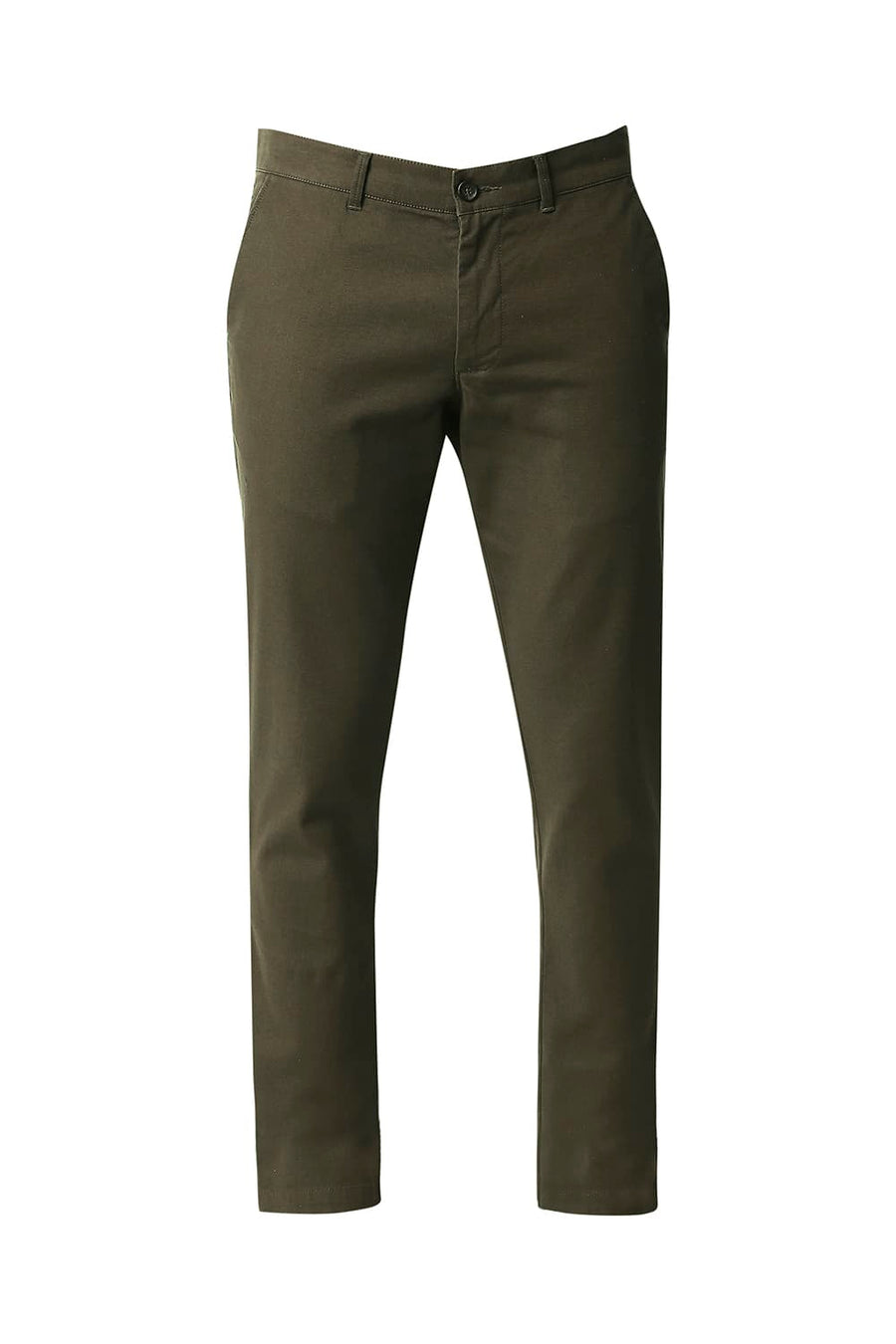 BASICS TAPERED FIT SLATE COFFEE STRETCH TROUSERS