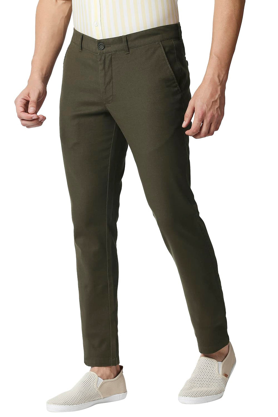 BASICS TAPERED FIT SLATE COFFEE STRETCH TROUSERS