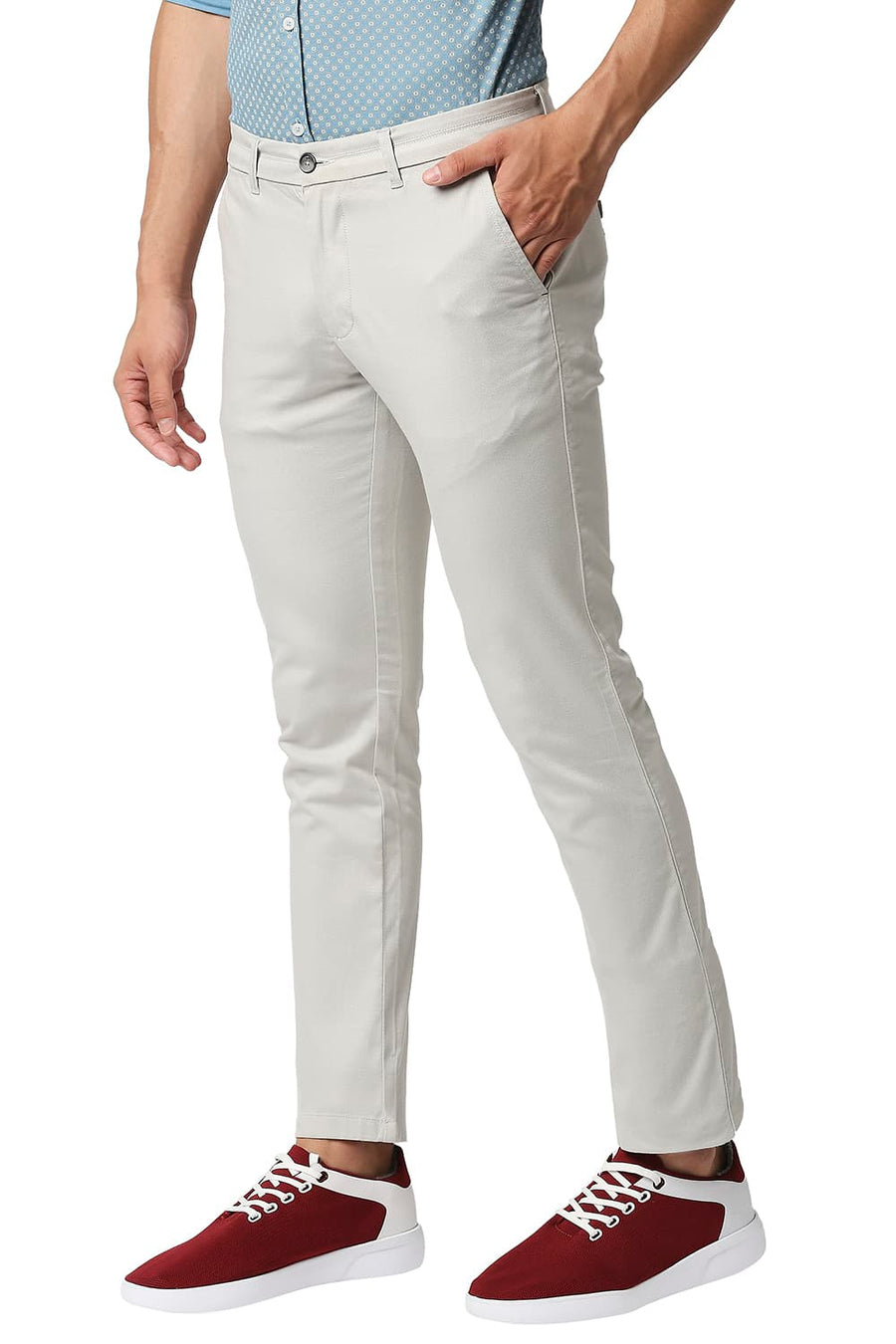 BASICS TAPERED FIT ONYX GREY COTTON STRETCH TROUSERS