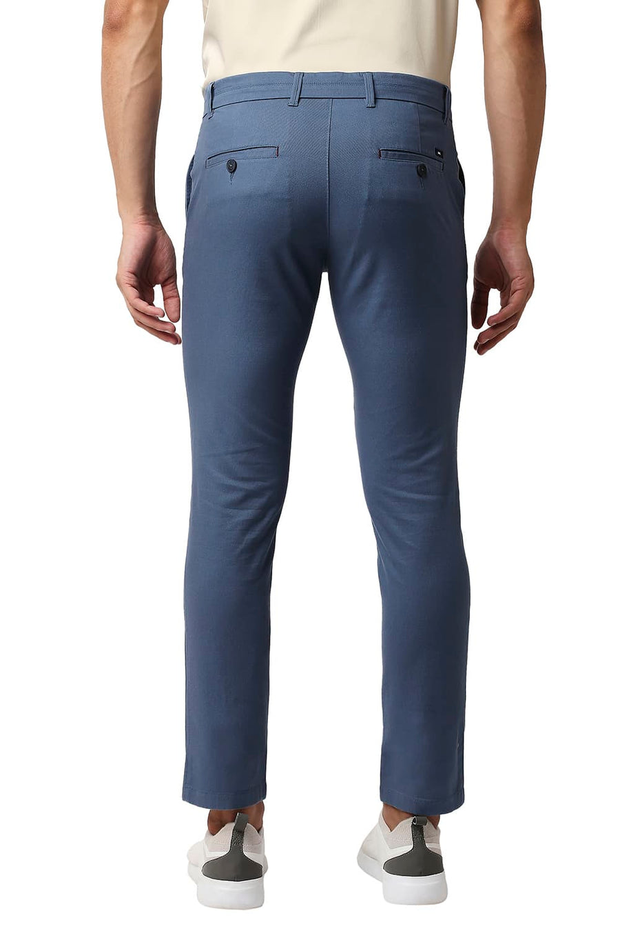 BASICS TAPERED FIT FAIENCE BLUE COTTON STRETCH TROUSERS