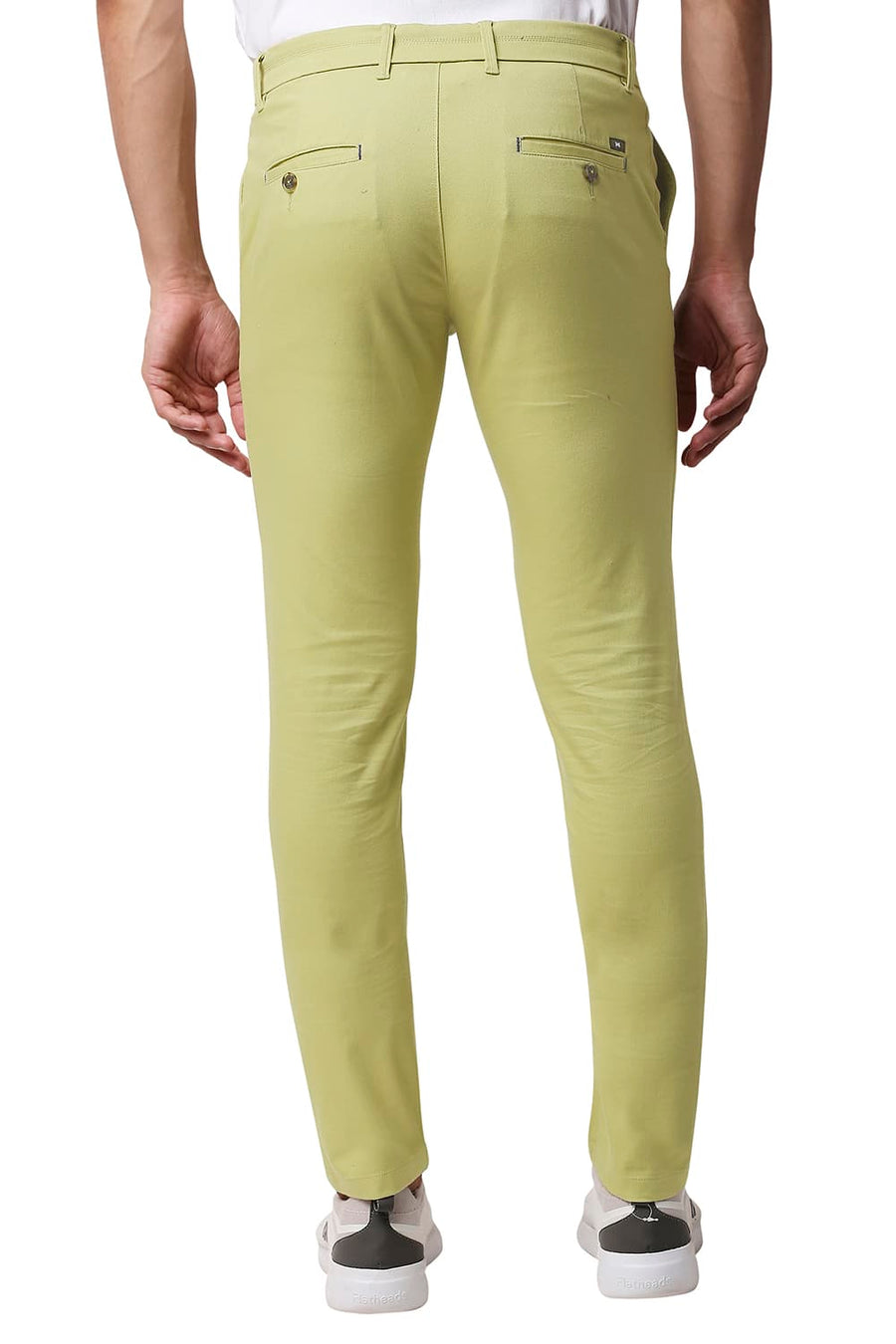 BASICS TAPERED FIT LIMABEAN GREEN COTTON STRETCH TROUSERS