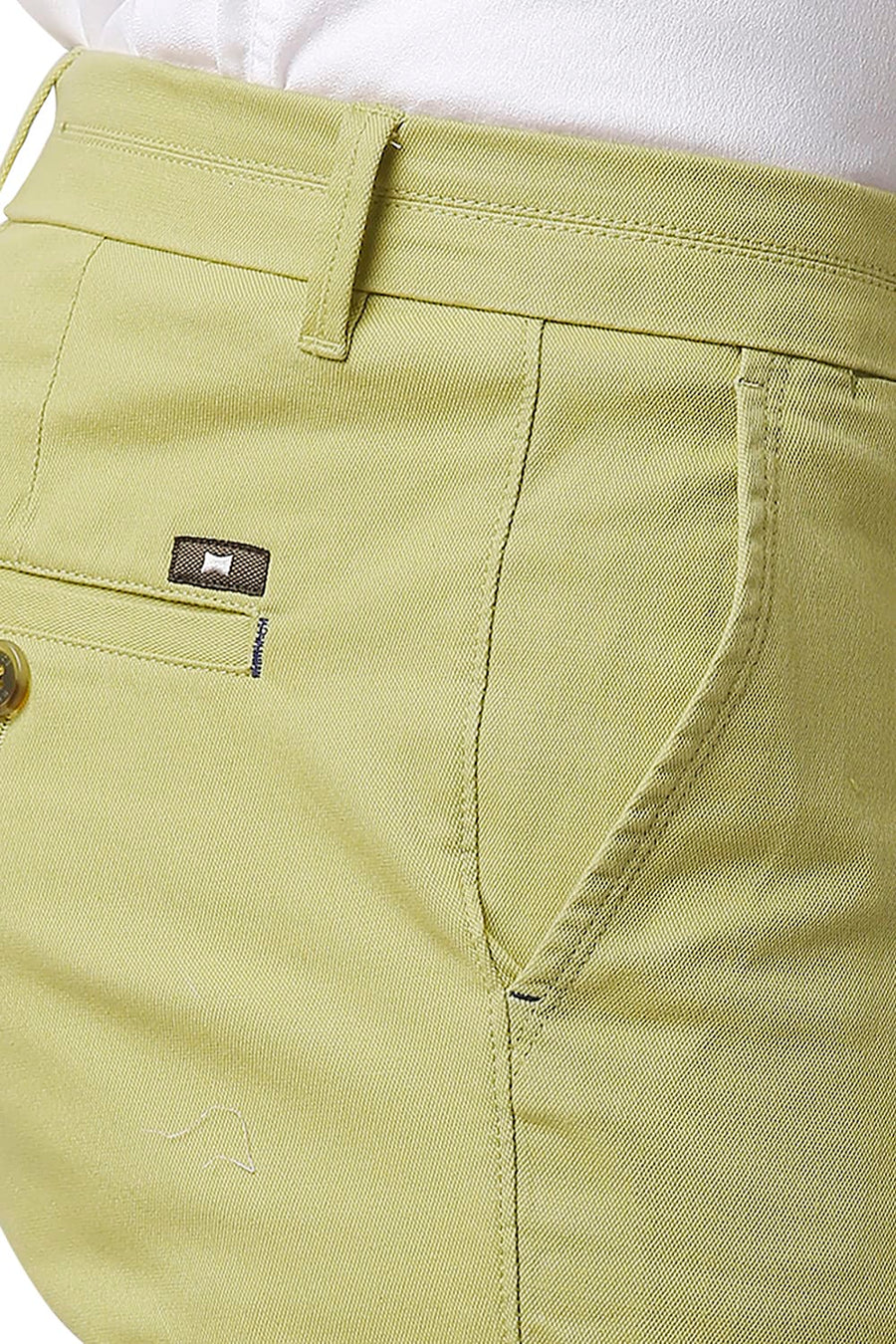BASICS TAPERED FIT LIMABEAN GREEN COTTON STRETCH TROUSERS