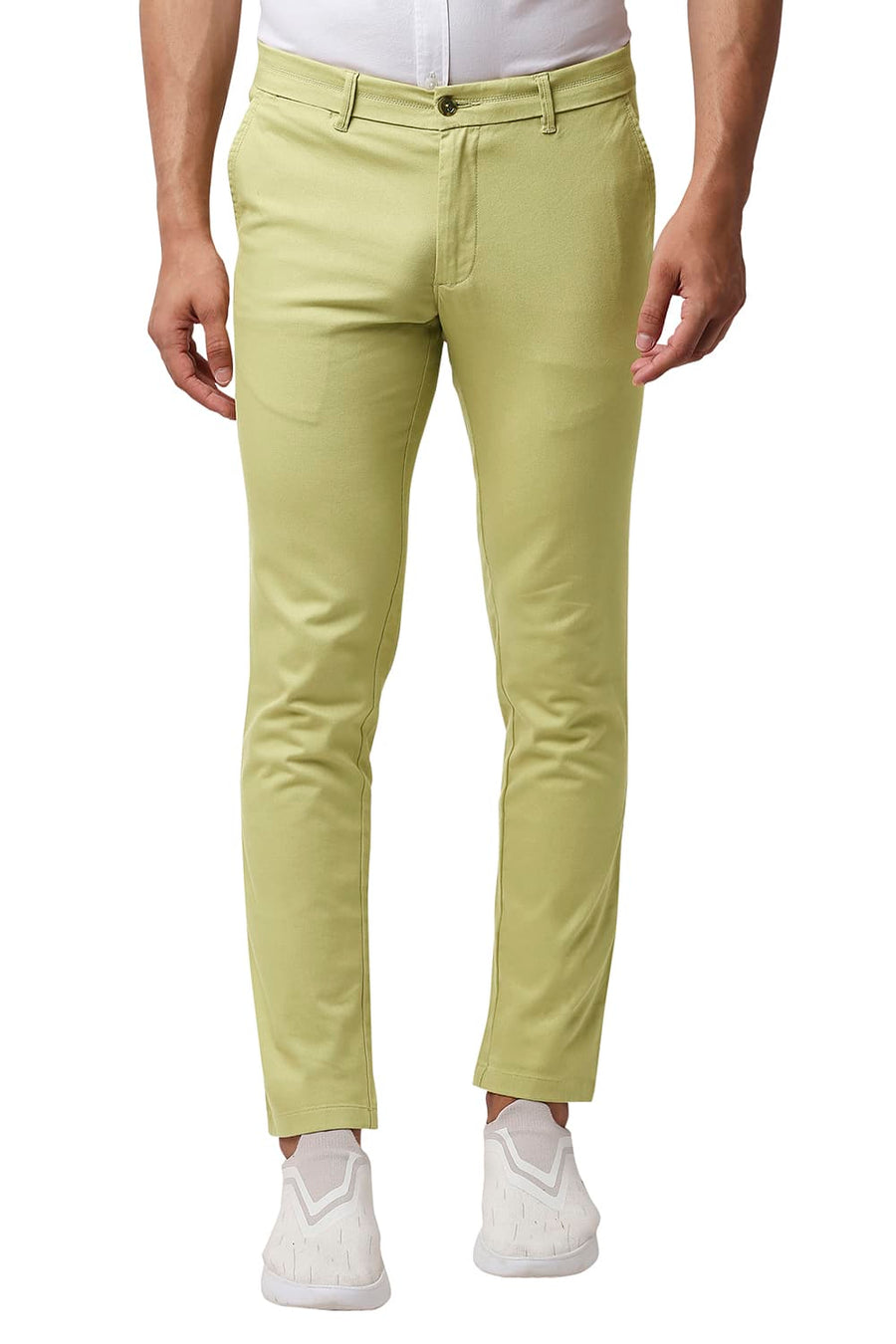 BASICS TAPERED FIT LIMABEAN GREEN COTTON STRETCH TROUSERS