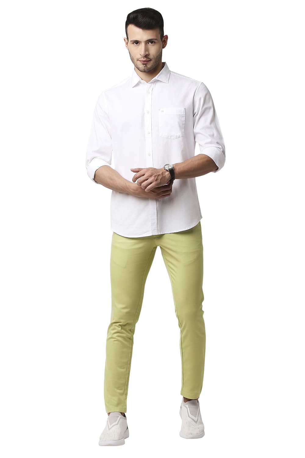 BASICS TAPERED FIT COTTON STRETCH TROUSERS