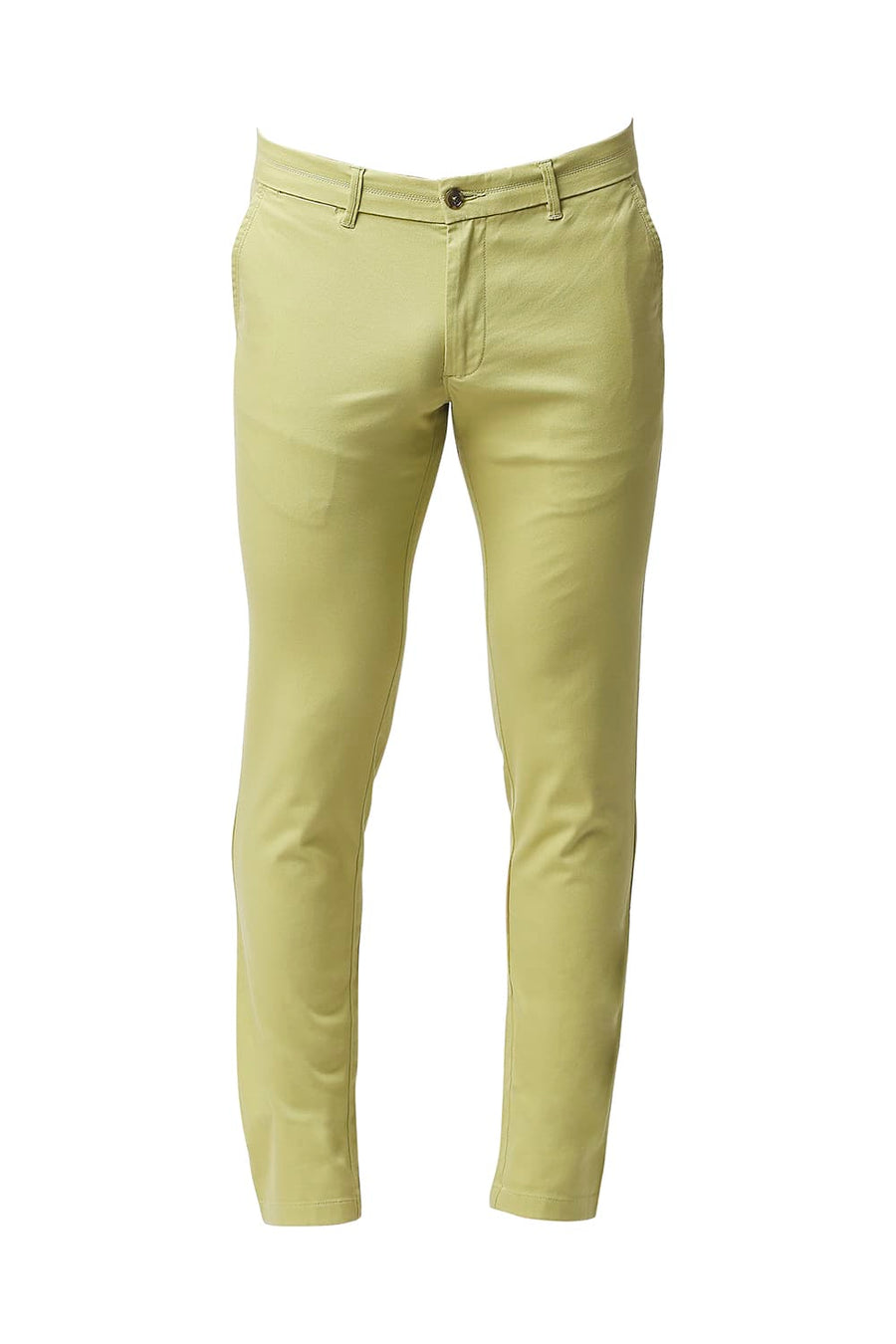 BASICS TAPERED FIT LIMABEAN GREEN COTTON STRETCH TROUSERS