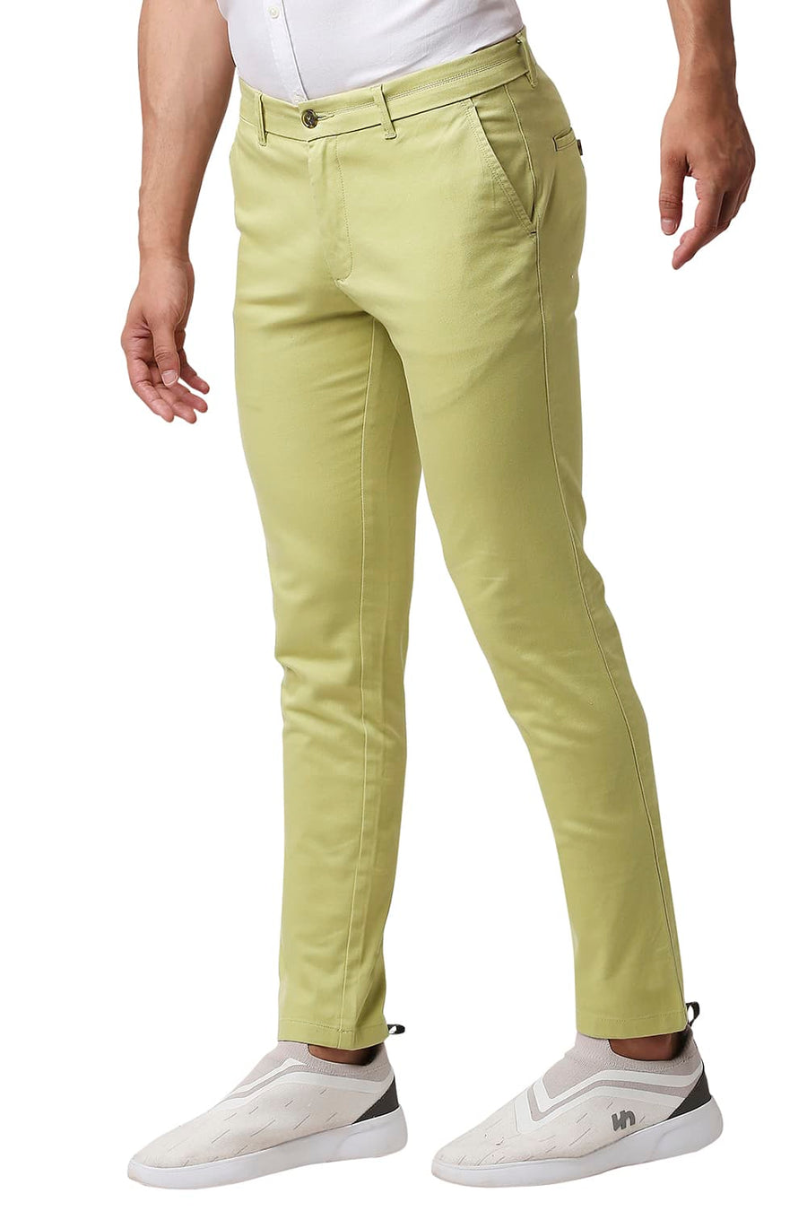 BASICS TAPERED FIT LIMABEAN GREEN COTTON STRETCH TROUSERS
