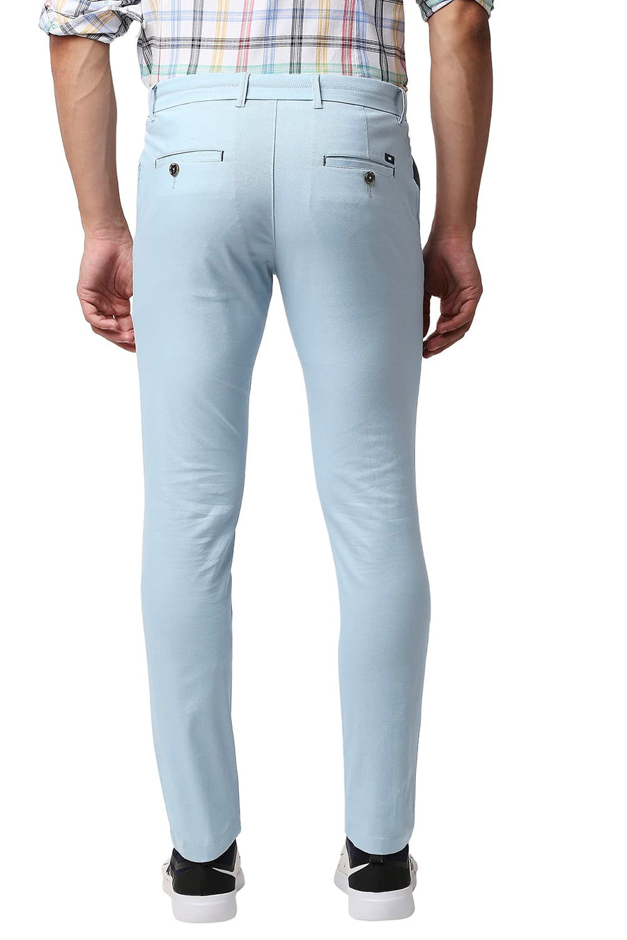 BASICS TAPERED FIT CORYDALIS BLUE COTTON STRETCH TROUSERS