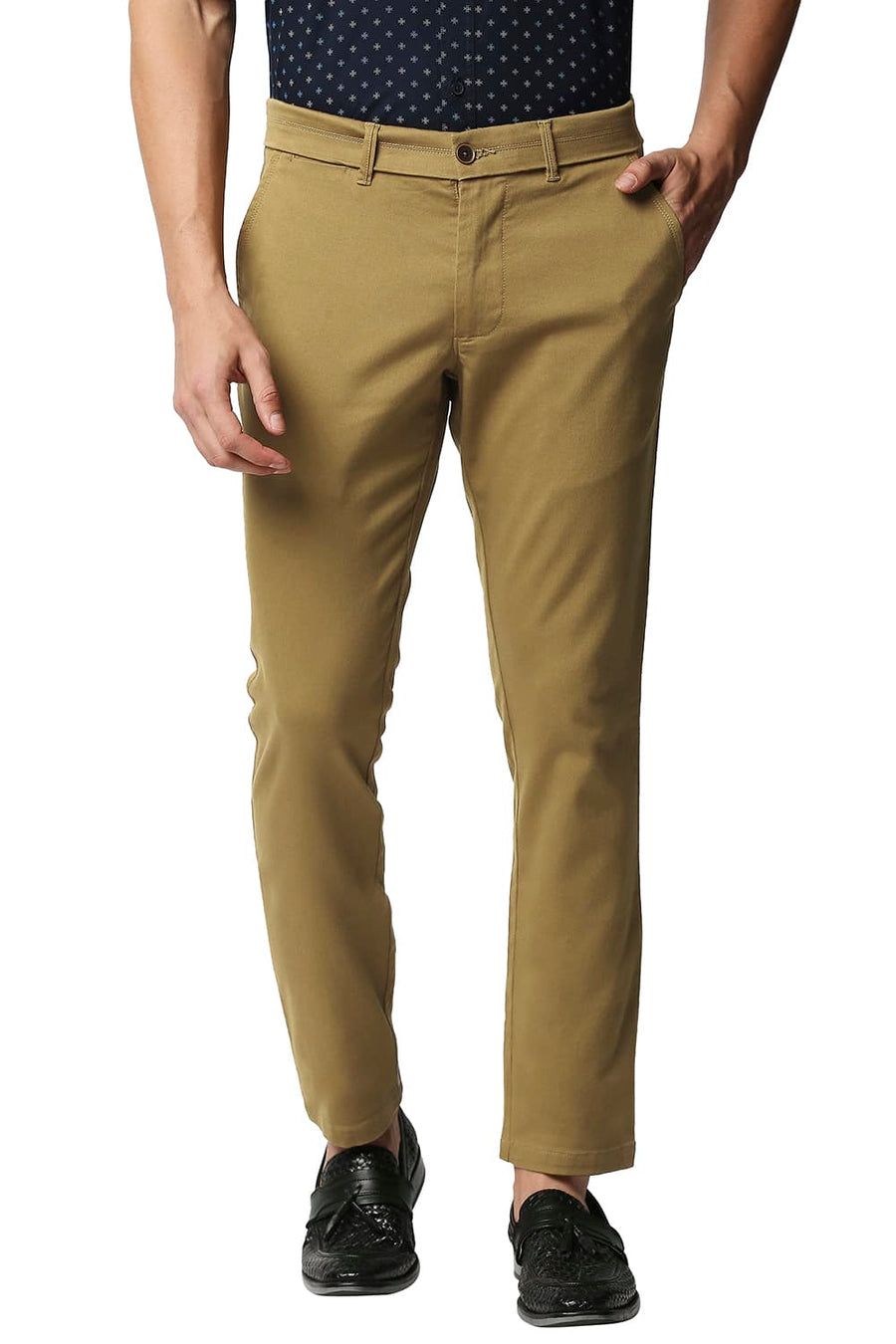 BASICS TAPERED FIT TAPENADE BROWN STRETCH TROUSERS