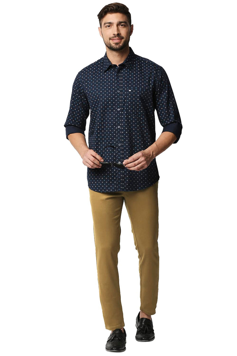 BASICS TAPERED FIT TAPENADE BROWN STRETCH TROUSERS
