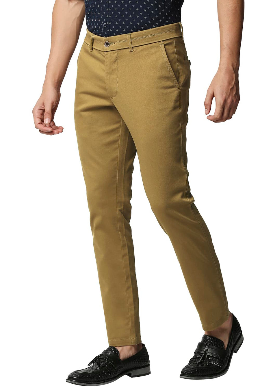 BASICS TAPERED FIT TAPENADE BROWN STRETCH TROUSERS