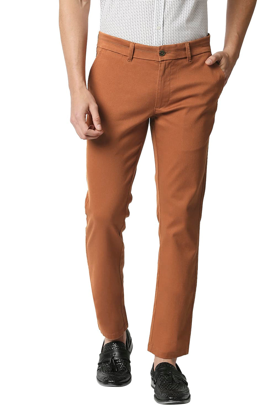 BASICS TAPERED FIT ADOBE BRICK STRETCH TROUSERS
