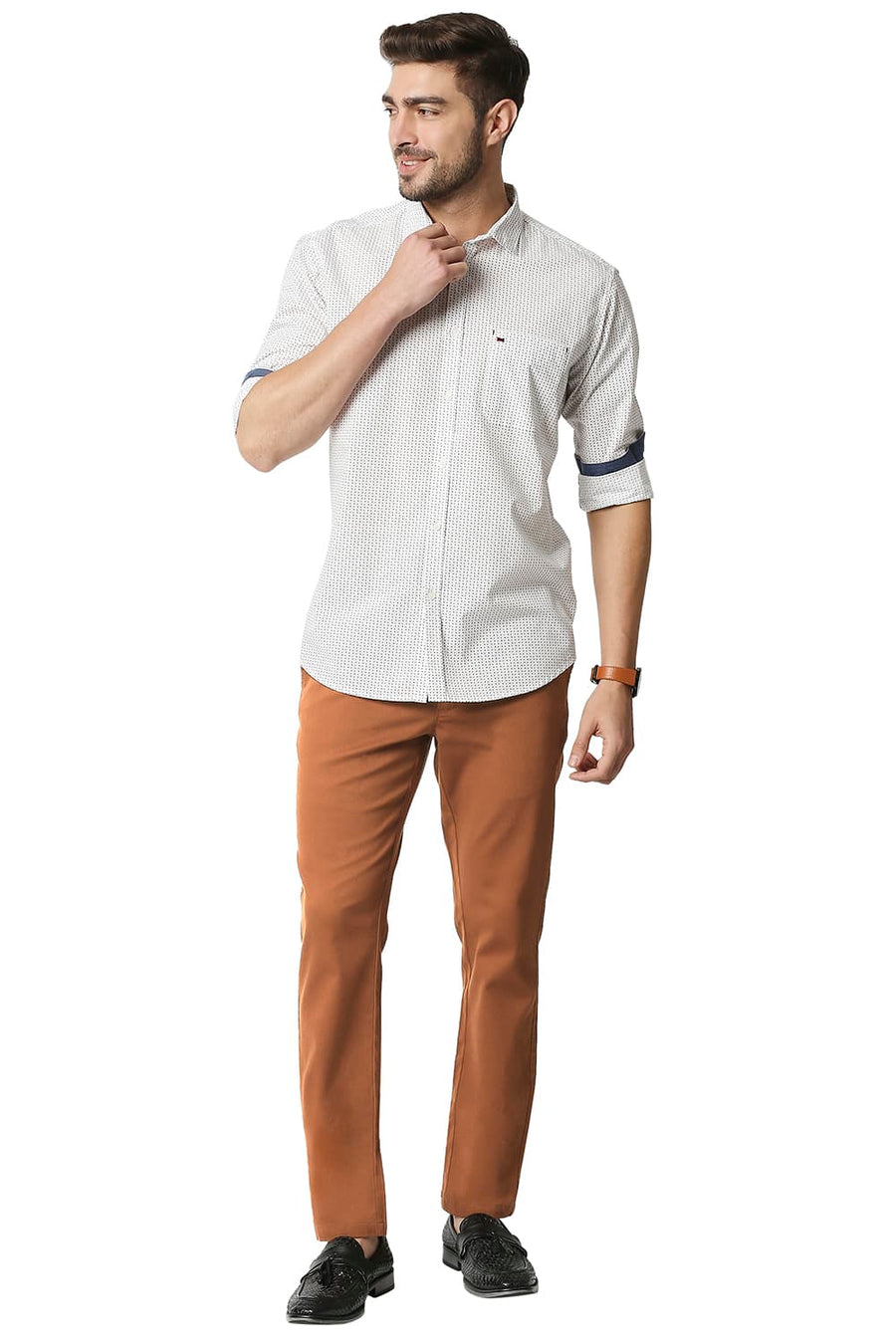 BASICS TAPERED FIT ADOBE BRICK STRETCH TROUSERS