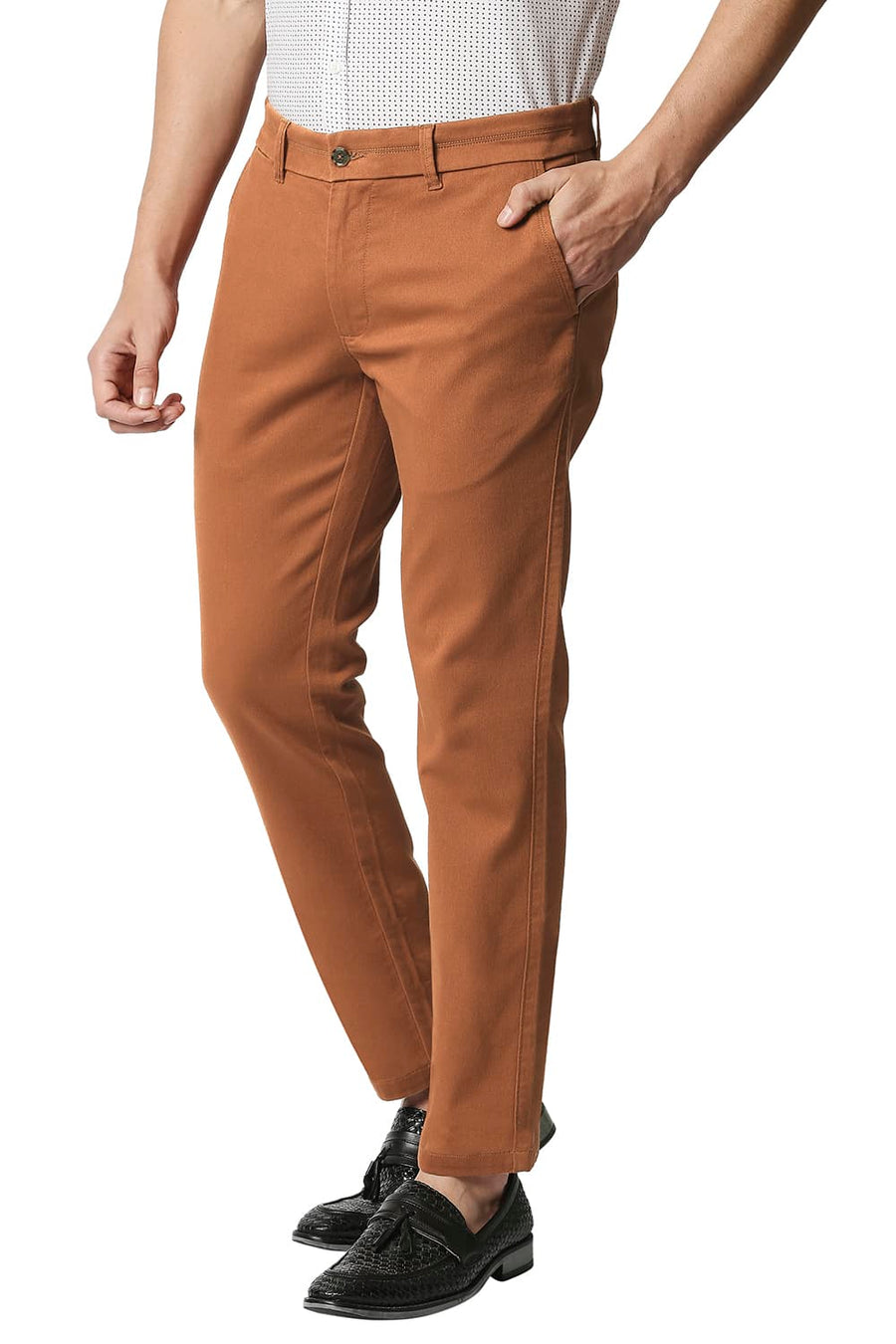 BASICS TAPERED FIT ADOBE BRICK STRETCH TROUSERS