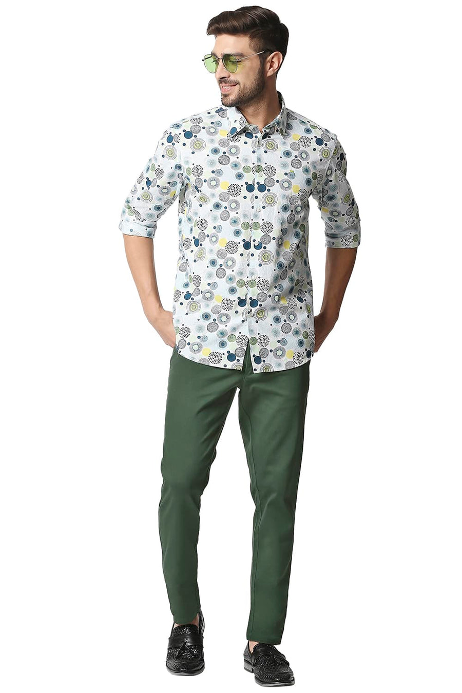 BASICS TAPERED FIT VERDANT GREEN STRETCH TROUSERS