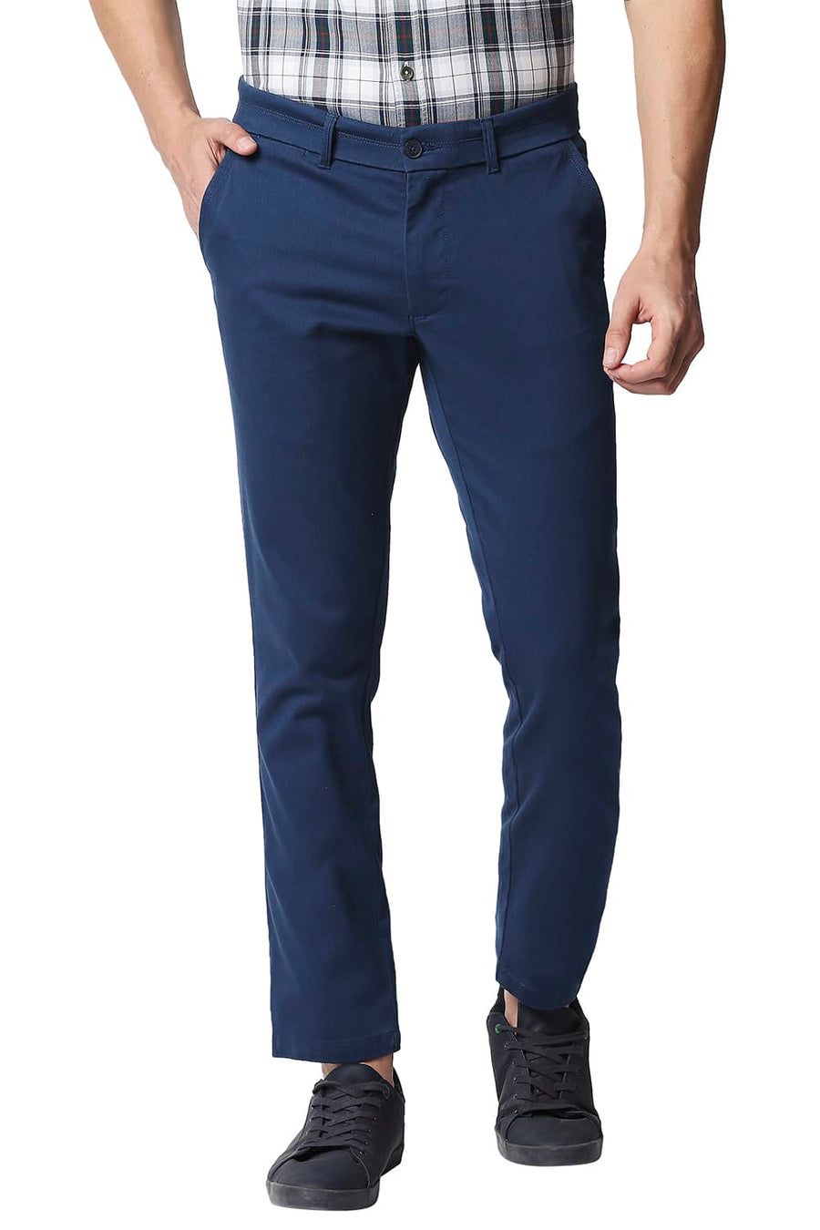 BASICS TAPERED FIT SAPPHIRE BLUE STRETCH TROUSERS