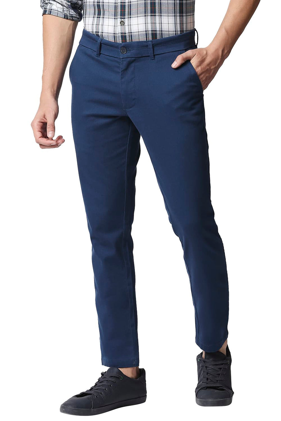 BASICS TAPERED FIT SAPPHIRE BLUE STRETCH TROUSERS