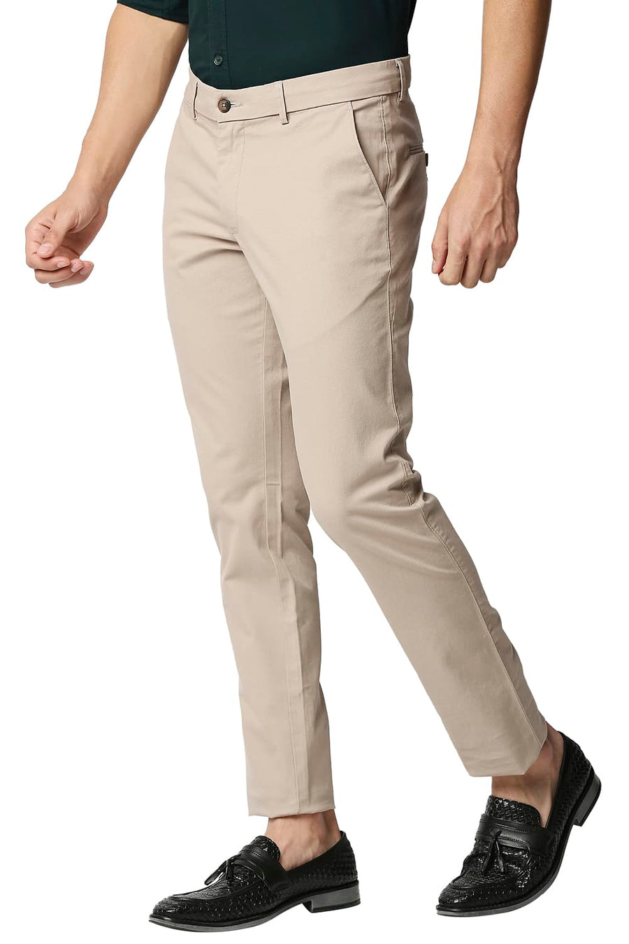 BASICS TAPERED FIT ANCIENT BEIGE STRETCH TROUSERS