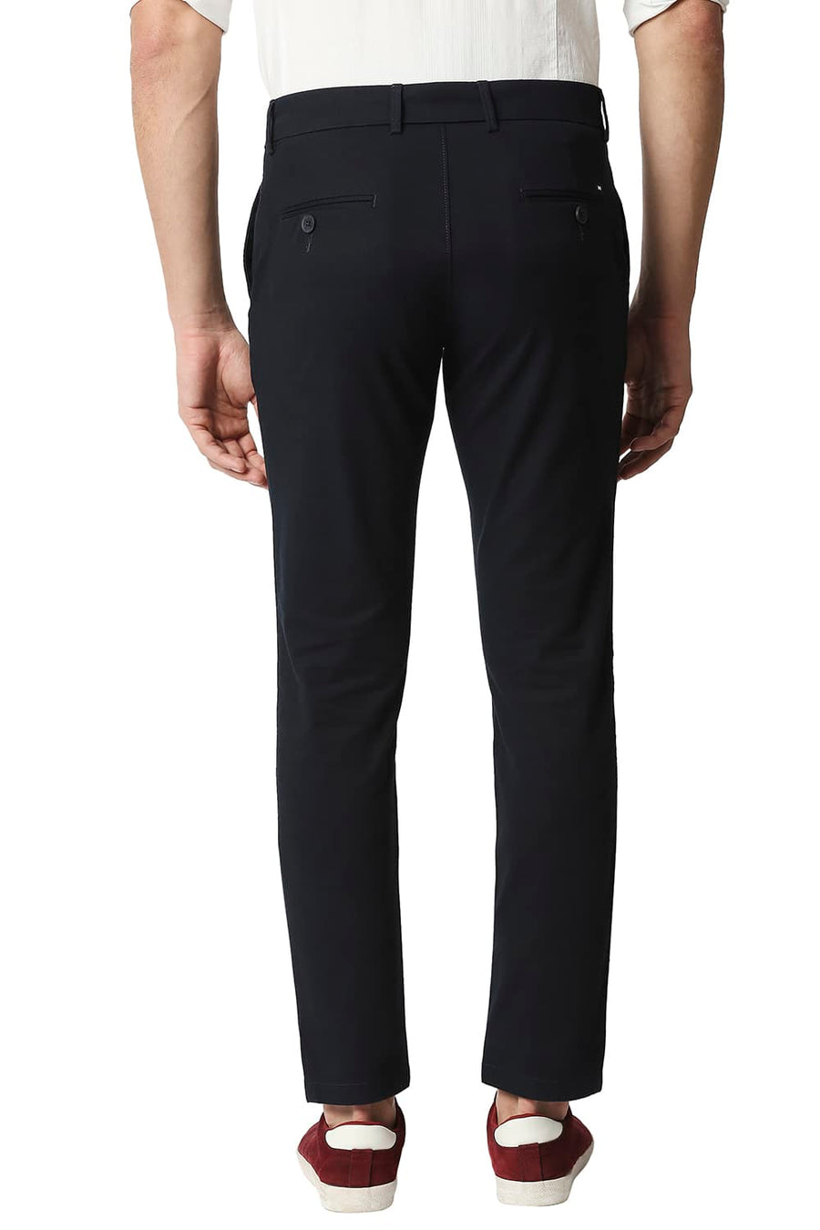 BASICS TAPERED FIT BLUEBERRY NAVY STRETCH TROUSERS