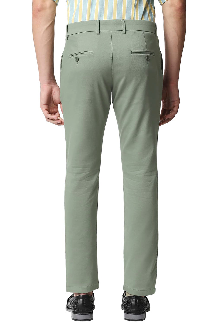 BASICS TAPERED FIT OIL GREEN STRETCH TROUSERS
