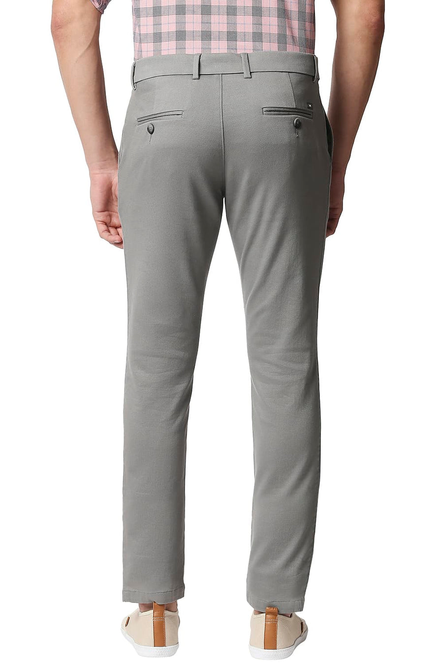 BASICS TAPERED FIT LIMESTONE GREY STRETCH TROUSERS