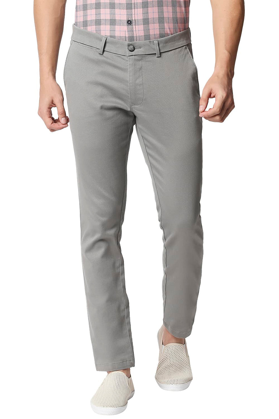 BASICS TAPERED FIT LIMESTONE GREY STRETCH TROUSERS