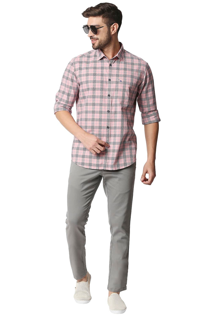 BASICS TAPERED FIT LIMESTONE GREY STRETCH TROUSERS